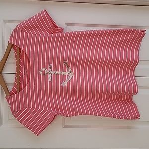 Croft & Barrow T-shirt Pink Striped Anchor Sequin Short Sleeve Scoop Sz M.